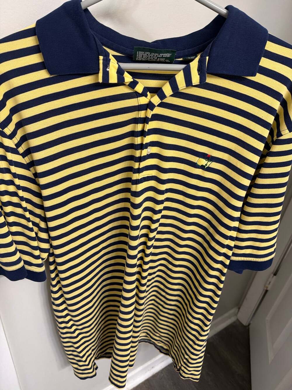 Masters Collection Mens Large Golf Polo Shirt Navy Gold Stripe Pima Cotton